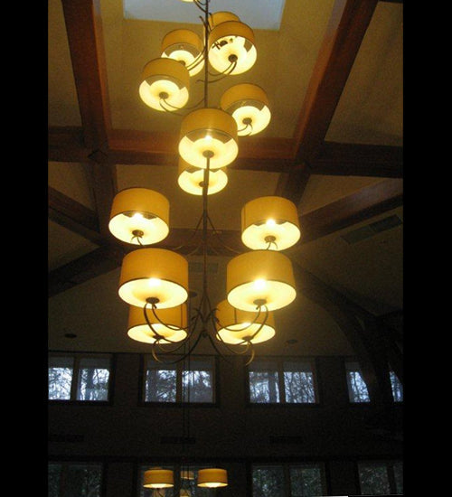 Meyda Lighting Sequoia 60" 14-Light 14-Arm Antique Copper Chandelier With Beige Textrene Shade