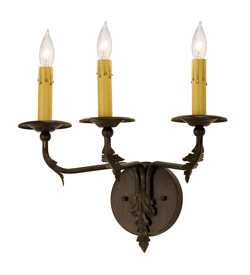 Meyda Lighting Sergius 14" 3-Light Rustic Streak Wall Sconce With Amber Faux Candlelight