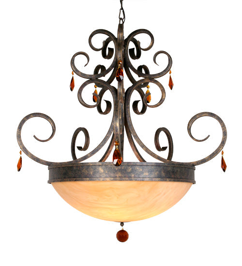 Meyda Lighting Serratina 36" 5-Light English Bronze Chandelier With Amber Quartz Idalight Shade