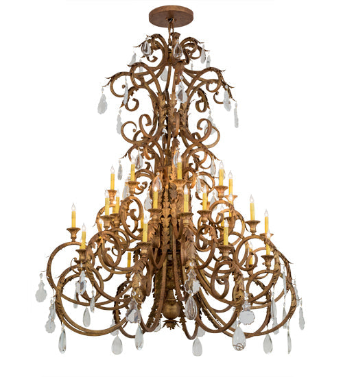 Meyda Lighting Serratina 60" 32-Light Autumn Leaf Chandelier With Amber Faux Candlelight