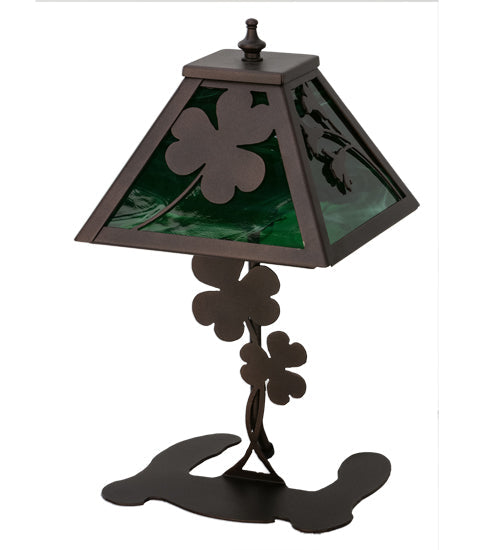 Meyda Lighting Shamrock 15" Mahogany Bronze Accent Table Lamp With Green Emerald Shade Glass