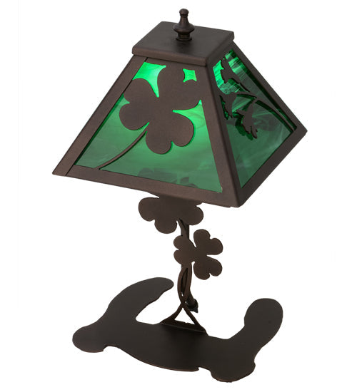 Meyda Lighting Shamrock 15" Mahogany Bronze Accent Table Lamp With Green Emerald Shade Glass