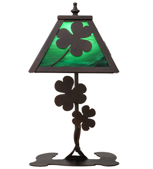 Meyda Lighting Shamrock 15" Mahogany Bronze Accent Table Lamp With Green Emerald Shade Glass
