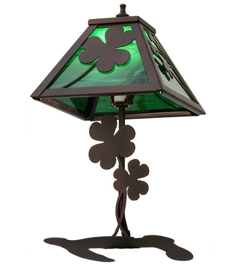 Meyda Lighting Shamrock 15" Mahogany Bronze Accent Table Lamp With Green Emerald Shade Glass