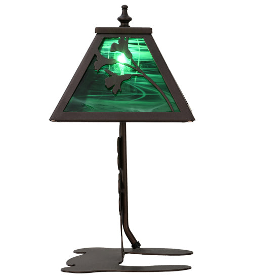 Meyda Lighting Shamrock 15" Mahogany Bronze Accent Table Lamp With Green Emerald Shade Glass