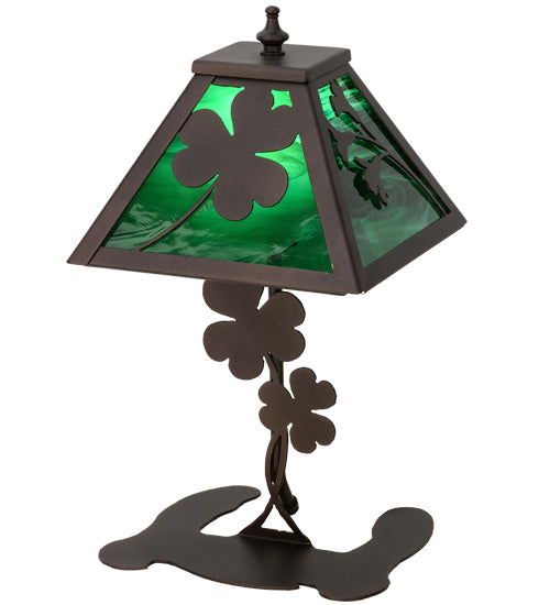 Meyda Lighting Shamrock 15" Mahogany Bronze Accent Table Lamp With Green Emerald Shade Glass