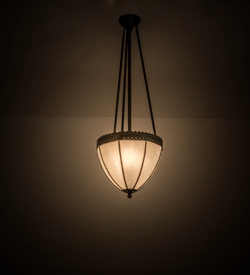 Meyda Lighting Shansky 15" 2-Light Craftsman Brown Inverted Pendant Light With White Art Shade Glass
