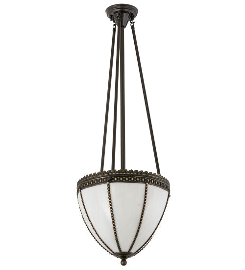 Meyda Lighting Shansky 15" 2-Light Craftsman Brown Inverted Pendant Light With White Art Shade Glass
