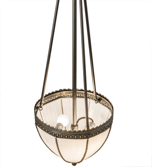 Meyda Lighting Shansky 15" 2-Light Craftsman Brown Inverted Pendant Light With White Art Shade Glass