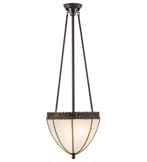 Meyda Lighting Shansky 15" 2-Light Craftsman Brown Inverted Pendant Light With White Art Shade Glass