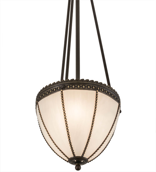 Meyda Lighting Shansky 15" 2-Light Craftsman Brown Inverted Pendant Light With White Art Shade Glass
