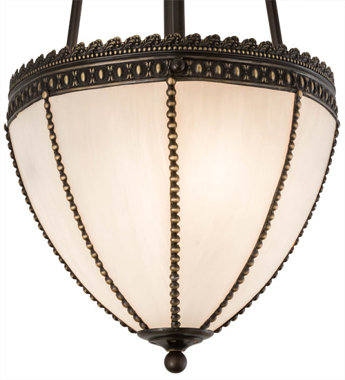 Meyda Lighting Shansky 15" 2-Light Craftsman Brown Inverted Pendant Light With White Art Shade Glass
