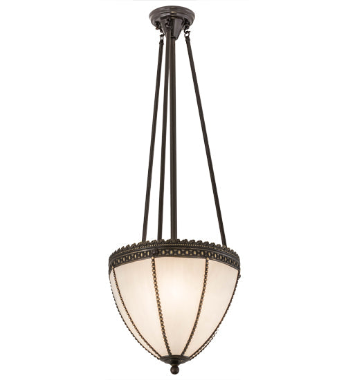 Meyda Lighting Shansky 15" 2-Light Craftsman Brown Inverted Pendant Light With White Art Shade Glass