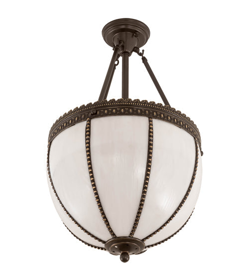 Meyda Lighting Shansky 16" 2-Light Craftsman Brown Semi-flush Mount Light With White Art Shade Glass