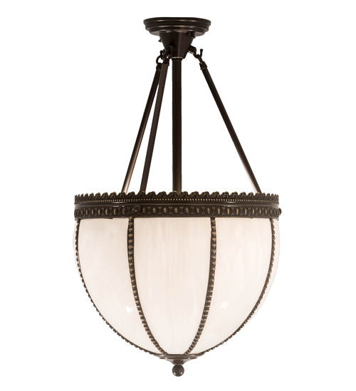 Meyda Lighting Shansky 16" 2-Light Craftsman Brown Semi-flush Mount Light With White Art Shade Glass