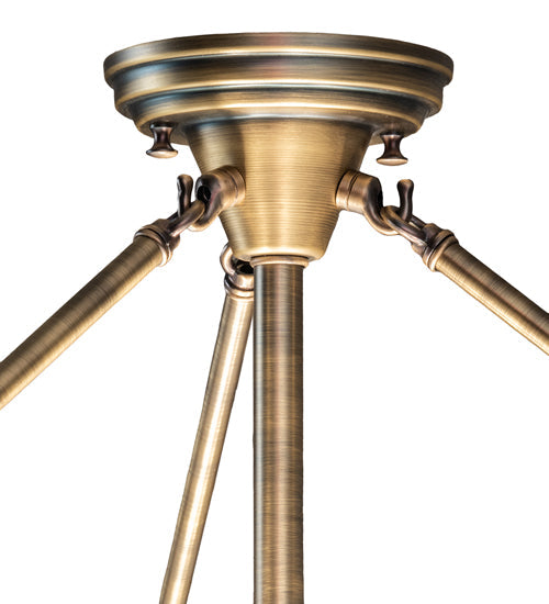 Meyda Lighting Shansky 30" 4-Light Antique Brass Semi-flush Mount Light With White Art Shade Glass