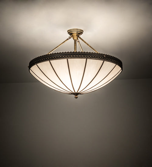 Meyda Lighting Shansky 30" 4-Light Antique Brass Semi-flush Mount Light With White Art Shade Glass