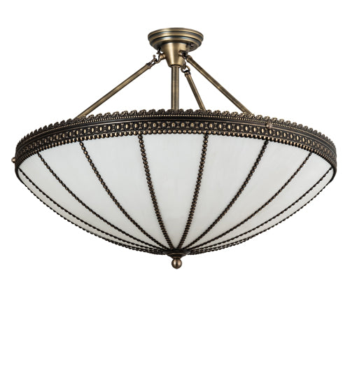 Meyda Lighting Shansky 30" 4-Light Antique Brass Semi-flush Mount Light With White Art Shade Glass