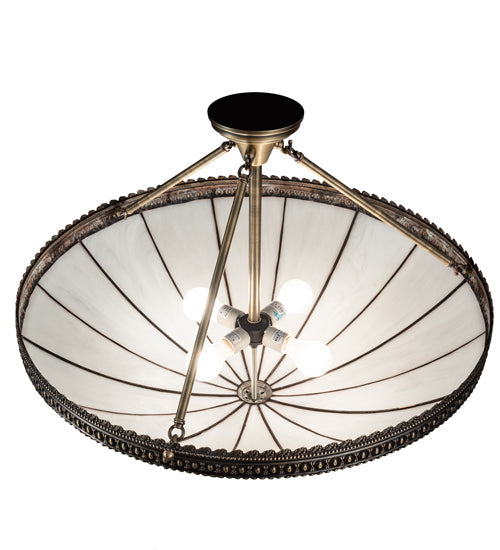 Meyda Lighting Shansky 30" 4-Light Antique Brass Semi-flush Mount Light With White Art Shade Glass