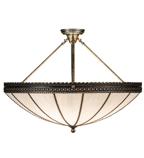 Meyda Lighting Shansky 30" 4-Light Antique Brass Semi-flush Mount Light With White Art Shade Glass