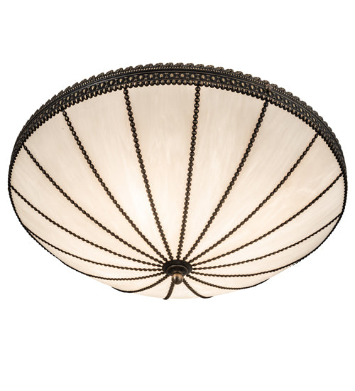Meyda Lighting Shansky 30" 4-Light Antique Brass Semi-flush Mount Light With White Art Shade Glass