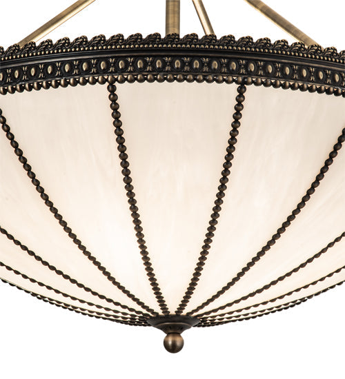 Meyda Lighting Shansky 30" 4-Light Antique Brass Semi-flush Mount Light With White Art Shade Glass