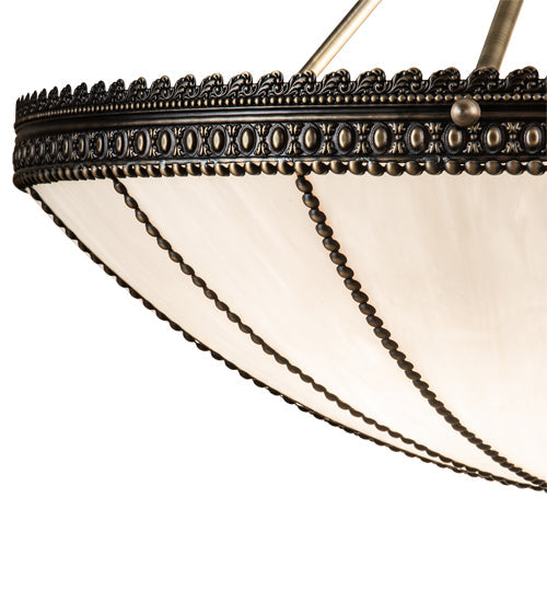 Meyda Lighting Shansky 30" 4-Light Antique Brass Semi-flush Mount Light With White Art Shade Glass