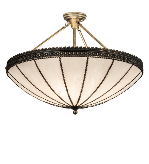 Meyda Lighting Shansky 30" 4-Light Antique Brass Semi-flush Mount Light With White Art Shade Glass