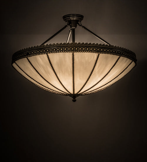 Meyda Lighting Shansky 31" 4-Light Craftsman Brown Semi-flush Mount Light With White Art Shade Glass