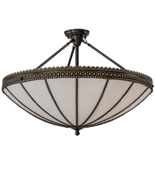 Meyda Lighting Shansky 31" 4-Light Craftsman Brown Semi-flush Mount Light With White Art Shade Glass