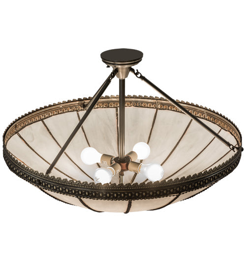 Meyda Lighting Shansky 31" 4-Light Craftsman Brown Semi-flush Mount Light With White Art Shade Glass