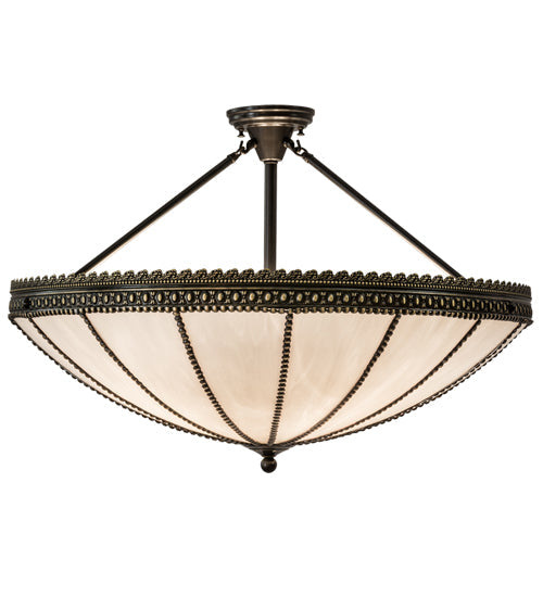 Meyda Lighting Shansky 31" 4-Light Craftsman Brown Semi-flush Mount Light With White Art Shade Glass