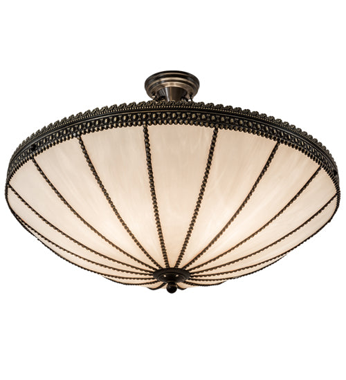 Meyda Lighting Shansky 31" 4-Light Craftsman Brown Semi-flush Mount Light With White Art Shade Glass