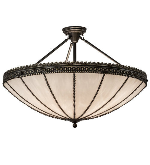 Meyda Lighting Shansky 31" 4-Light Craftsman Brown Semi-flush Mount Light With White Art Shade Glass