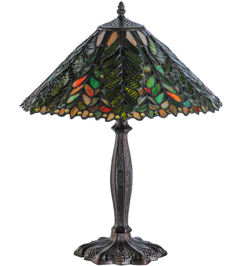 Meyda Lighting Shasta Trail 21" 3-Light Mahogany Bronze Table Lamp With Multi-Colored Shade Glass