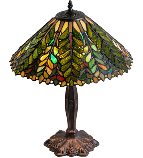 Meyda Lighting Shasta Trail 21" 3-Light Mahogany Bronze Table Lamp With Multi-Colored Shade Glass