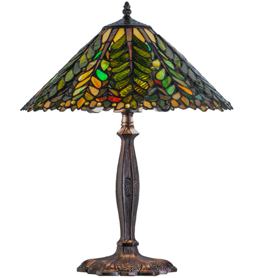 Meyda Lighting Shasta Trail 21" 3-Light Mahogany Bronze Table Lamp With Multi-Colored Shade Glass