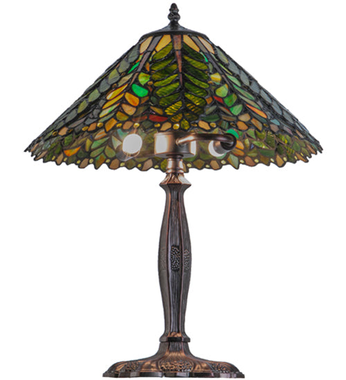 Meyda Lighting Shasta Trail 21" 3-Light Mahogany Bronze Table Lamp With Multi-Colored Shade Glass