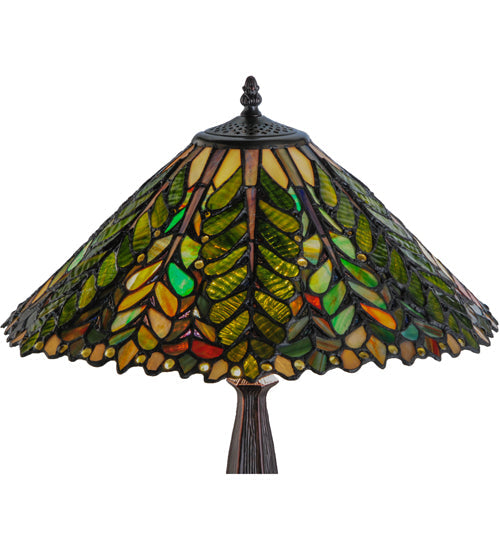 Meyda Lighting Shasta Trail 21" 3-Light Mahogany Bronze Table Lamp With Multi-Colored Shade Glass