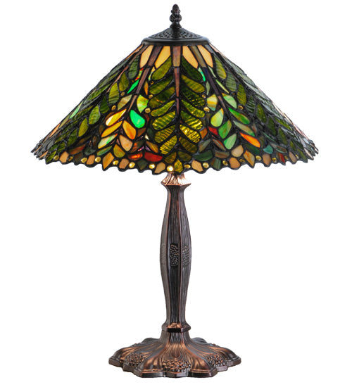 Meyda Lighting Shasta Trail 21" 3-Light Mahogany Bronze Table Lamp With Multi-Colored Shade Glass