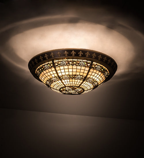 Meyda Lighting Shell and Ribbon 28" 4-Light Copper Vein & Gold Flush Mount Light With Multi-Colored Shade Glass