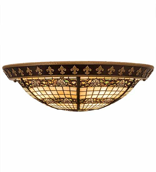 Meyda Lighting Shell and Ribbon 28" 4-Light Copper Vein & Gold Flush Mount Light With Multi-Colored Shade Glass