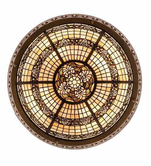 Meyda Lighting Shell and Ribbon 28" 4-Light Copper Vein & Gold Flush Mount Light With Multi-Colored Shade Glass