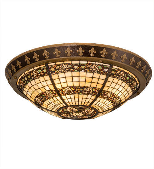 Meyda Lighting Shell and Ribbon 28" 4-Light Copper Vein & Gold Flush Mount Light With Multi-Colored Shade Glass