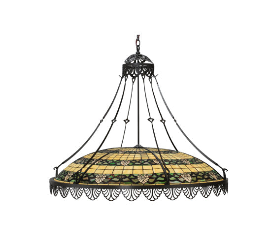 Meyda Lighting Shell and Ribbon 43" 8-Light Timeless Bronze Pendant Light With Stained Shade Glass