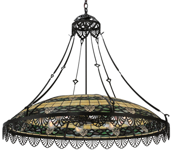 Meyda Lighting Shell and Ribbon 43" 8-Light Timeless Bronze Pendant Light With Stained Shade Glass