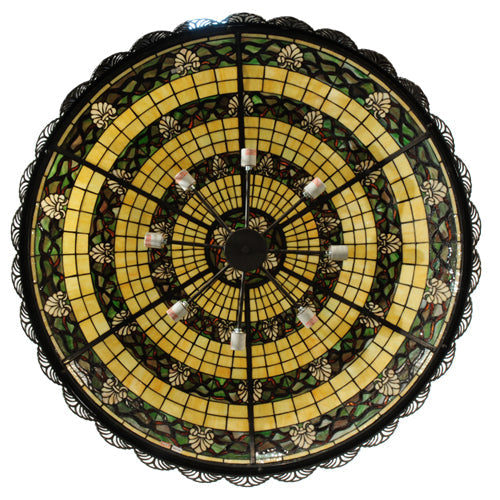 Meyda Lighting Shell and Ribbon 43" 8-Light Timeless Bronze Pendant Light With Stained Shade Glass