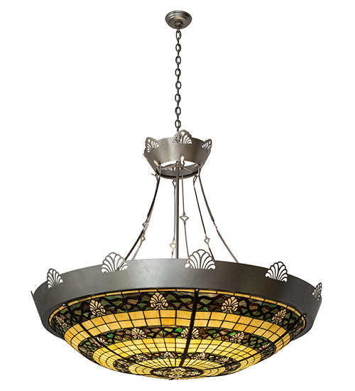 Meyda Lighting Shell and Ribbon 48" 8-Light Nickel Inverted Pendant Light With Multi-Colored Shade Glass