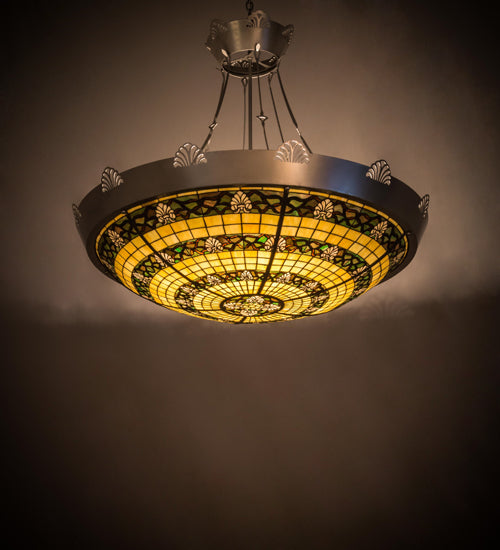 Meyda Lighting Shell and Ribbon 48" 8-Light Nickel Inverted Pendant Light With Multi-Colored Shade Glass