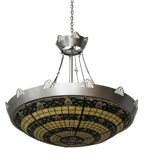 Meyda Lighting Shell and Ribbon 48" 8-Light Nickel Inverted Pendant Light With Multi-Colored Shade Glass
